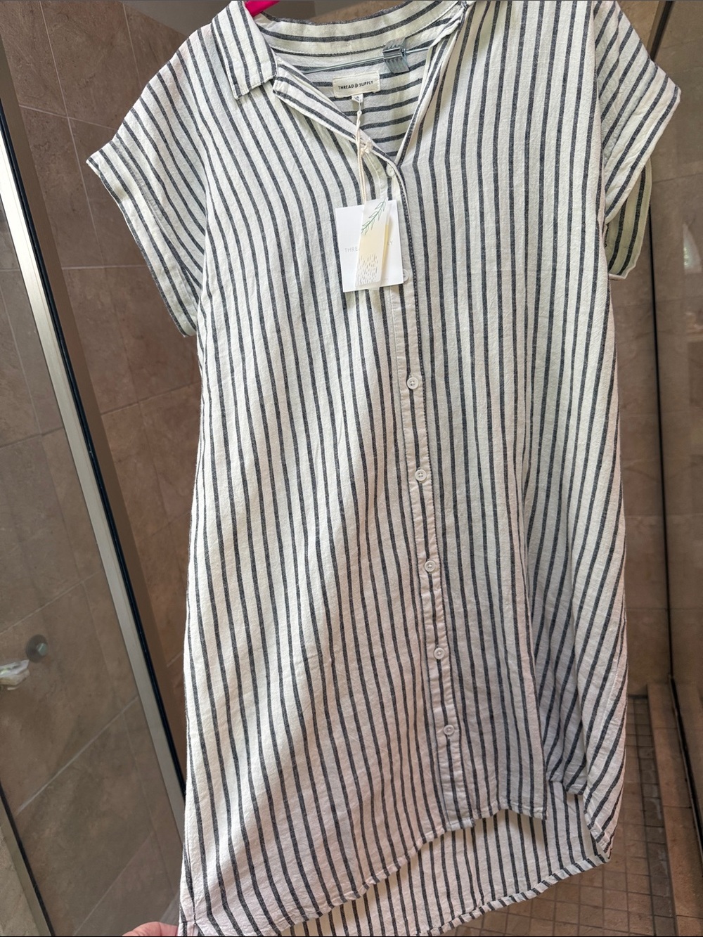 Thread & Supply Cream and Black Striped Midi Dress Linen blend Eurosummer small
